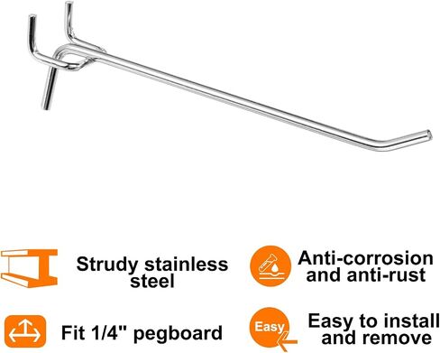 HARFINGTON 80 قطعة من خطافات رفوف Pegboard مقاس 2 بوصة من الفولاذ المقاوم للصدأ خطاف عرض وحوامل تعليق على الحائط أدوات تنظيم لمخزن المطبخ المرآب، فضي in Saudi Arabia