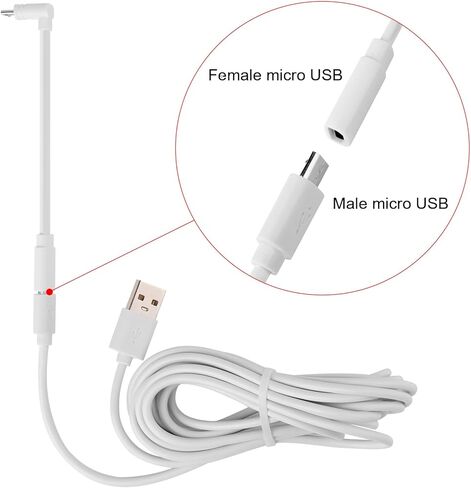Uogw 4 حزم كابل تمديد Micro-USB 90 درجة متوافق مع Wyze Cam Pan v3 وWyze Cam v3 Pro، سلك موسع ذكر إلى أنثى 5 بوصة لكاميرا WYZE، كابل مسطح على شكل حرف L (أبيض) in Kuwait