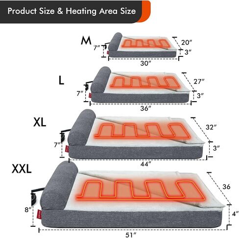 Upgraded Heated Dog Bed,Heating pad Orthopedic Dog Bed 3-in-1 Design with Memory Foam, Heated Pet Bed & Removable Waterproof Cover,Blanket for Large, Jumbo Dogs (XL:44"x 32"x 7") in Saudi Arabia