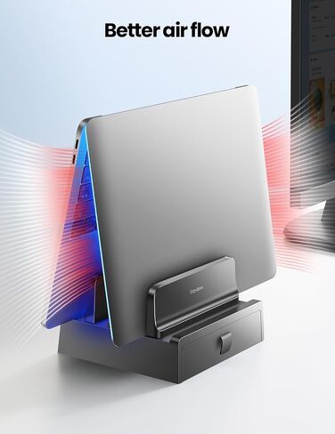 حامل كمبيوتر محمول عمودي من Vaydeer مع درج، حامل كمبيوتر محمول بلاستيكي بفتحات مزدوجة مع تصميم 4 في 1 موفر للمساحة، حامل كمبيوتر محمول قابل للتعديل للمكتب، يدعم MacBook وChromebook وSurface وDell in Saudi Arabia