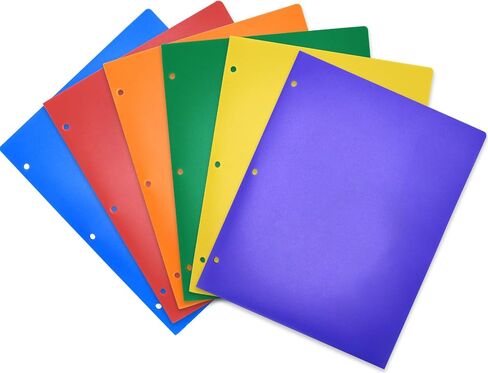 12 Packs Plastic Folders with Pockets and Prongs, Multicolor Pocket Folders with Prongs, 2 Pocket 3 Prong Folders for School, College, Home, Office and Work in Kuwait