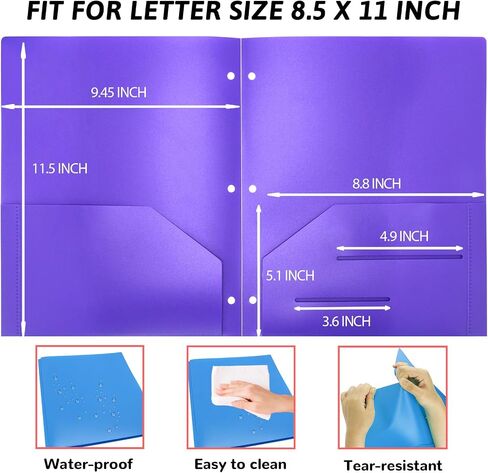12 Packs Plastic Folders with Pockets and Prongs, Multicolor Pocket Folders with Prongs, 2 Pocket 3 Prong Folders for School, College, Home, Office and Work in Kuwait