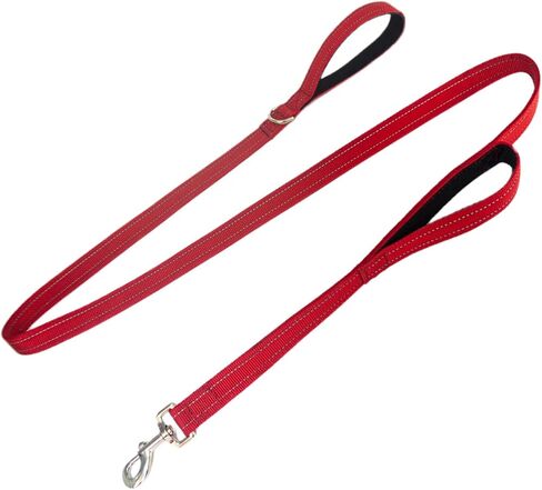 Dual Padded Handle Walking And Training Standard Leashes For Large Dogs With Reflective Stitching, 360° Rotatable Heavy Duty Metal Buckle,D-Ring,Durable Nylon, 6Ft Long For Big Dogs Over 70 Pounds Red in Saudi Arabia