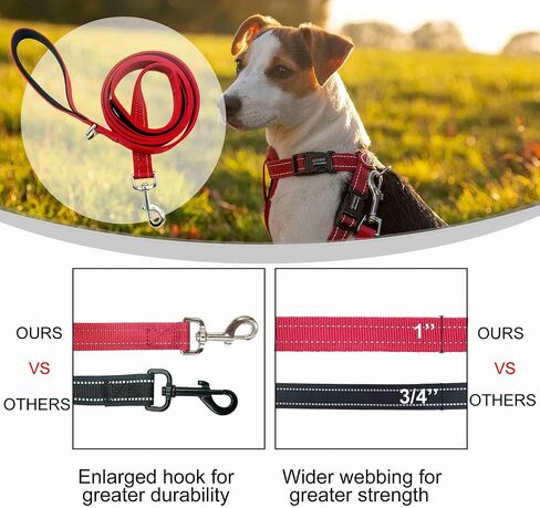 Dual Padded Handle Walking And Training Standard Leashes For Large Dogs With Reflective Stitching, 360° Rotatable Heavy Duty Metal Buckle,D-Ring,Durable Nylon, 6Ft Long For Big Dogs Over 70 Pounds Red in Saudi Arabia