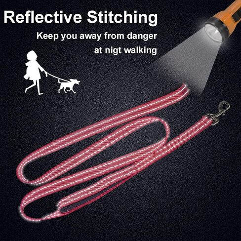 Dual Padded Handle Walking And Training Standard Leashes For Large Dogs With Reflective Stitching, 360° Rotatable Heavy Duty Metal Buckle,D-Ring,Durable Nylon, 6Ft Long For Big Dogs Over 70 Pounds Red in Saudi Arabia