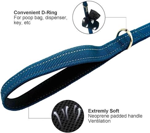 Dual Padded Handle Walking And Training Standard Leashes For Large Dogs With Reflective Stitching, 360° Rotatable Heavy Duty Metal Buckle,D-Ring,Durable Nylon, 6Ft Long For Big Dogs Over 70 Pounds Red in Kuwait