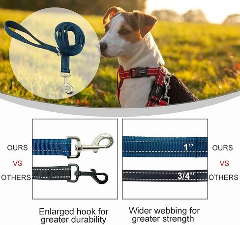 Dual Padded Handle Walking And Training Standard Leashes For Large Dogs With Reflective Stitching, 360° Rotatable Heavy Duty Metal Buckle,D-Ring,Durable Nylon, 6Ft Long For Big Dogs Over 70 Pounds Red in Kuwait