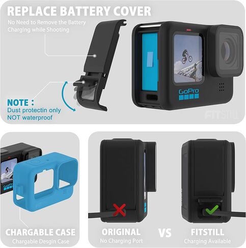 FitStill Blue Silicone Sleeve Case for Go Pro Hero 11 Hero 10 Hero 9 Black, Battery Side Cover&Screen Protectors&Lens Caps&Lanyard for Go Pro Hero 11 /10 / 9 Accessories Kit in Saudi Arabia