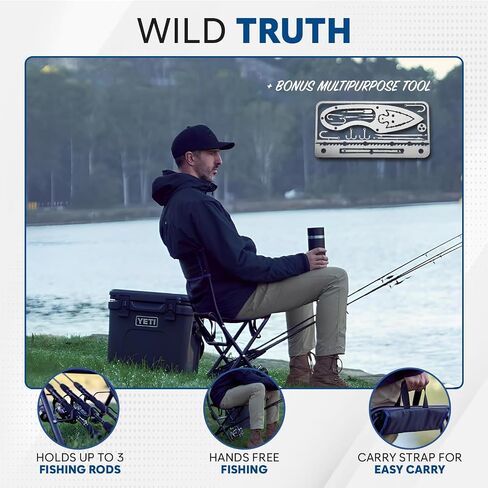 Wild Truth Fishing Chair with Rod Holder and Multi-Function Fishing Tool Included - Fishing Chairs for Adults - Folding Fishing Chair - Portable Ice Fishing Chair with 3 Fishing Pole Holders in Saudi Arabia