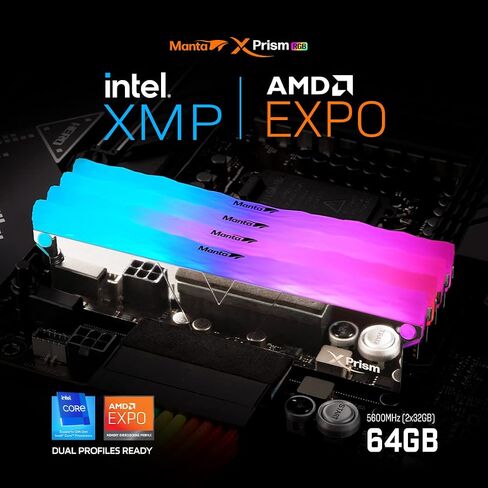 V-Color Manta XPrism DDR5 32GB(16GBx2) 7200MHz 2Gx8 CL34 1.4V RGB U-DIMM لوحدة ذاكرة الوصول العشوائي لسطح المكتب Intel XMP - فضي عاكس (TMXPL1672834SWK) in Kuwait