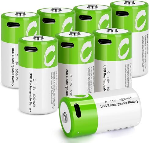 C Batteries Rechargeable with USB 4 in 1 Cable 8 Pack C Size Cell Lithium Batteries LR141.5V Li-ion Power for Long-Lasting Use in Floodlights in Kuwait
