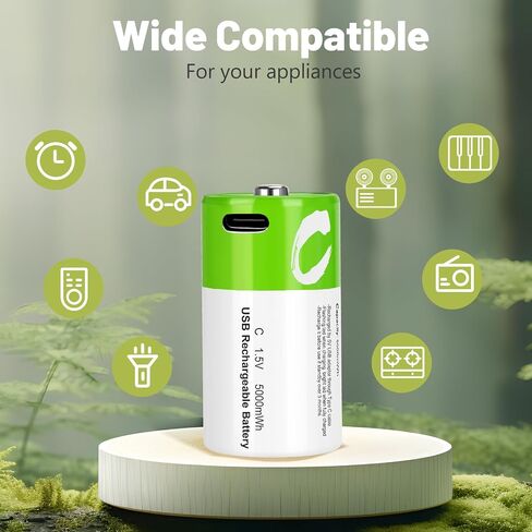 C Batteries Rechargeable with USB 4 in 1 Cable 8 Pack C Size Cell Lithium Batteries LR141.5V Li-ion Power for Long-Lasting Use in Floodlights in Kuwait