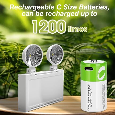 C Batteries Rechargeable with USB 4 in 1 Cable 8 Pack C Size Cell Lithium Batteries LR141.5V Li-ion Power for Long-Lasting Use in Floodlights in Kuwait