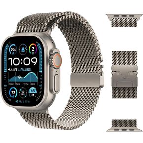 Men Natural Titanium Milanese Loop SmartWatch Band Compatible with Apple Watch Band Ultra 2/Ultra 49mm 46mm 45mm 44mm Women Milanese loop Stainless Steel Watch Band