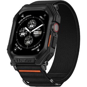 Suitisbest Stretchy Nylon Bands Compatible with Apple Watch Band 49mm 45mm 44mm with Rugged Case, Lightweight Fabric Strap with Durable TPU Bumper for iWatch Series Ultra/Ultra 2/9/8/7/6/5/4/SE/SE 2