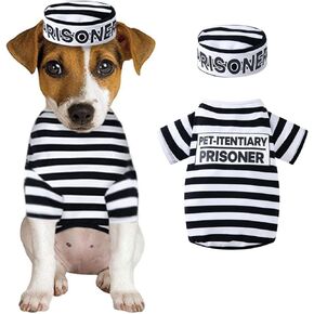 Prisoner Pet Costume Prison Pooch Funny Prisoner Halloween Costume for Small Dogs Cats (2X-Large)