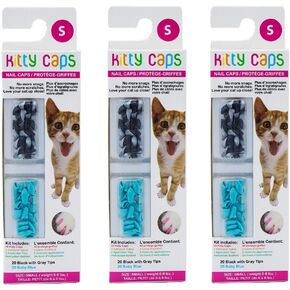 Kitty Caps Nail Caps for Cats | Black with Gray Tips & Baby Blue, Small, 40 Count - 3 Pack | Safe, Stylish & Humane Alternative to Declawing | Stops Snags and Scratches