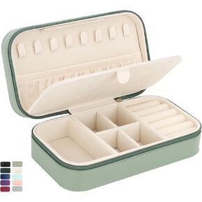 DesignSter Travel Jewelry Box, PU Leather Portable Jewelry Case, Small Jewelry Boxes for Gifts, Travel Jewelry Organizer for Women Rings Earrings Necklaces Bracelets (Beige)