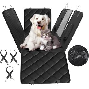 HealSmart Dog Car Rear Seat Cover, 100% Waterproof Dog Hammock with Mesh Window, Dog Cushion with Seat Belt, Durable, Scratch Resistant and Nonslip, Standard, Black