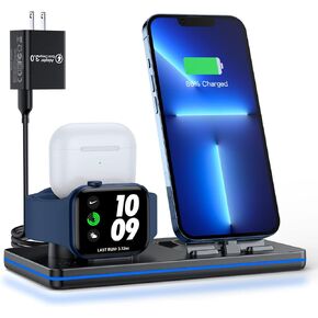 𝟮𝟬𝟮𝟮 𝗡𝗲𝘄 DUMTERR 3 in 1 Charging Station for Apple Products, Portable Charging Dock for iPhone and Airpods Series, Wireless Charging Stand for iWatch 7/6/SE/5/4/3/2, with 18W Adapter