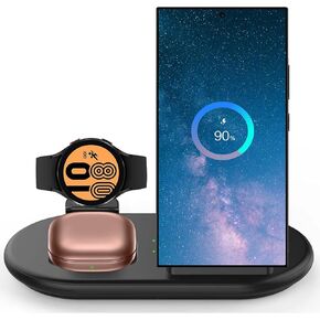 Wireless Charging Station, Wireless Charger 3 in 1 for Galaxy S23/S23+/S22/Z Flip 3/Z Fold 3/S21/S20/S10/S9, Watch Charger for Galaxy Watch 4/3/1/Active 2 1, for Galaxy Buds