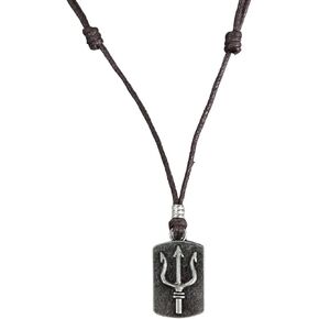 BlueRica Trident Dogtag Pendant on Adjustable Black Rope Cord Necklace