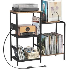 Lifewit Record Player Stand, Turntable Stand Holds Up to 280 Albums with 3 Storage Shelves and Rotating Record Display Rack, Vinyl Record Holder for Living Room, Rustic Brown, 30.2" x 11.8" x 33.4"