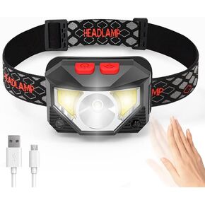 Rechargeable Headlamp Flashlight,800 lumen super bright LED headlight with red and white light and motion sensors,IPX4 Waterproof,6 modes of working lights for indoor and outdoor,emergency situations