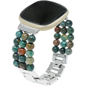 C&L Accessories Bands Compatible with Versa 3 Bands/Versa 4 Bands/Sense 2/Sense Bands Beaded Stone Adjustable Metal Bracelet