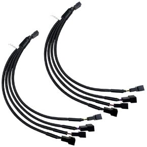 2-Pack 4 Way 4 Pin PWM Fan Splitter Black Sleeved PC Case Fan Extension Power Cable 10.2 Inches (1 to 4)