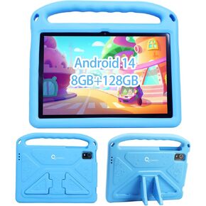 CWOWDEFU Kids Tablet,Android 14 Tablet for Kids 10 inch,with Family Link Parental Control,8GB+128GB Up to 1TB,WiFi 6,GMS,Learning Tablets for Toddlers,Shockproof EVA Case (Pink)