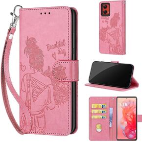 Designed for Motorola Moto G Stylus 5G 2024 Case Wallet,Women Flip Folio Cover with Embossed PU Leather Credit Card Holders Slots Wrist Strap Phone Case for Moto G Stylus 5G 2024,Rose Gold Butterfly
