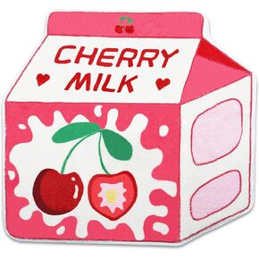 Cute Pink Fruit Strawberry Milk Rug Non-Slip Soft Washable Funny Irregular Shaped Bath Mat for Bathroom, Bedroom Living Room, 25.6"x27.5"