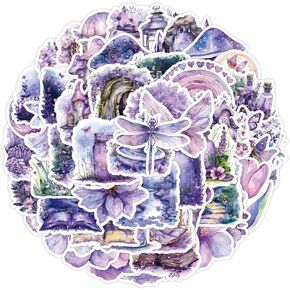 50Pcs Cute Aesthetic Stickers for Water Bottle, Lovely Purple Flowers and Butterflies Decals for Laptop, Kindle, Hydro Flask, Journal, Scrapbook, Skateboard, Luggage, Waterproof Vinyl Anime Stickers