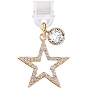 ELISE & FONDA TP402 Type-C USB Charging Port Anti Dust Plug Crystal Star Cell Phone Charm for iPhone 15 /Samsung/OnePlus/Xiaomi/oppo Android Phones (Gold)