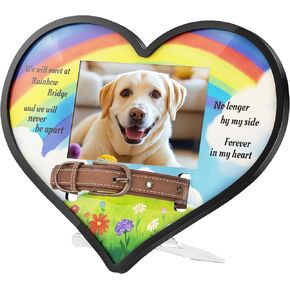 Grarry Pet Memorial Gifts for Dogs Cats, Rainbow Bridge Dog Memorial Gifts, 4"x6" Picture Dog Collar Memorial Frame Heart-Shaped for Loss of Dog, Acrylic Pet Loss Sympathy Gift Pet Remembrance Gift