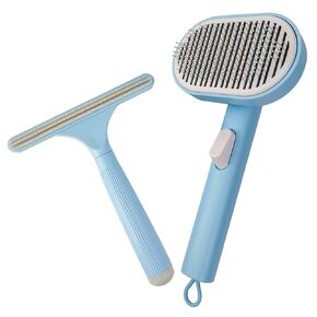 مجموعة فرش إزالة الشعر للقطط، فرشاة للقطط مع زر تحرير الشعر للكلاب والقطط وفرشاة تزيين الحيوانات الأليفة ومزيل شعر الحيوانات الأليفة لأثاث القطط الداخلية وتنظيف السجاد