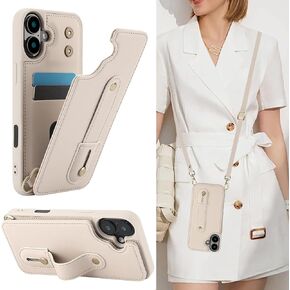 Crossbody Wallet Case for iPhone 16, RFID Blocking PU Leather Lanyard Purse with Card Slots Holder Wrist Strap Kickstand Cover for Women Girls Case for Apple iPhone 16.Removable Black
