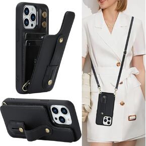 Crossbody Wallet Case for iPhone 16, RFID Blocking PU Leather Lanyard Purse with Card Slots Holder Wrist Strap Kickstand Cover for Women Girls Case for Apple iPhone 16.Removable Black in Kuwait