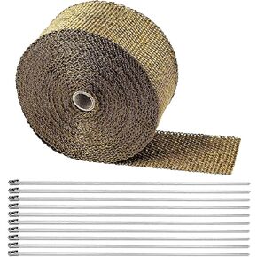 Arespark Titanium Exhaust Heat Wrap, 2 Roll 2'' x 50'' Thermal Heat Tape with 24pcs Stainless Steel Cable Ties, Basalt Fiber Heat Shield Tape for Motorcycles Cars