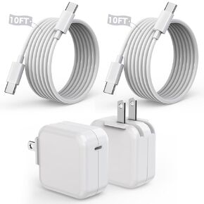 Extra Long 10Ft USB C Charger Block for 30W Mac Book Air Fast Charging, 2Pack Fast 10FT USB C iPhone Laptop Charger for MacBook Pro 16,15,14,13inch 2024,2023,2022,2021,2020,2019/MacBook Air/iPhone 15