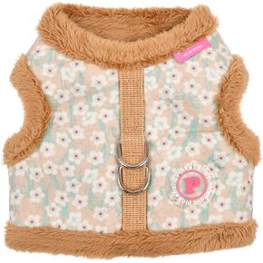 Pinkaholic New York Kalina Jacket Dog Harness Step-in Warm Winter Flower Pattern for Small Dog, Beige, Medium