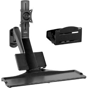 VIVO Premium Black Single Monitor and Keyboard Counterbalance Sit-Stand Wall Mount and CPU Holder, Ergonomic Standing Transition Workstation STAND-SIT1WD