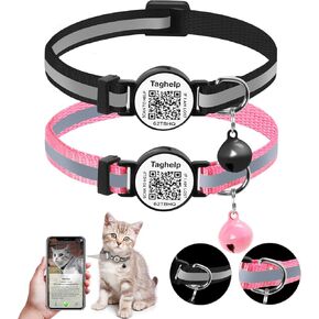 Cat Collars Breakaway with Cute Bell - 2 Pack Kitten Cat Collar with QR Code Smart ID tag Cat Collar for Cats Kittens Shareable Pet Profile | No Subscription (Black&Rose Red/No AirTag Holder)