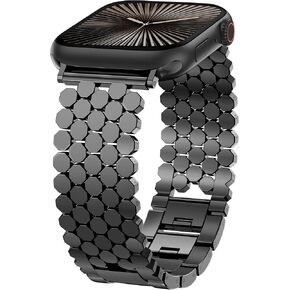 Minyee Compatible with Apple Watch Band 41/40/38/44/45/46/49/42mm Women, Dressy Honeycomb Metal Pretty Strap Designer Gold Silver Link Bracelet Wristband for iWatch Series 10 9 8 7 6 5 4 3 Ultra SE