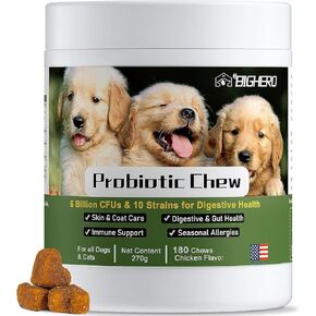 BIGHERO Probiotics for Dogs - Dog Probiotics with Prebiotics and Digestive Enzymes, Support Gut Health, Digestive & Immune Health, Dog Supplement for Diarrhea & Seasonal Allergies-180 Chicken Flavor