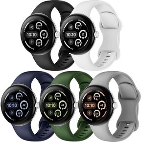 5 Pack Watch Bands Compatible with Google Pixel Watch 3 45mm,Soft Silicone Durable Sport Waterproof Replacement Straps for Pixel 3 45mm Smartwatch Accessories Women Men