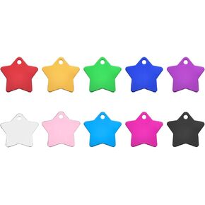 MECCANIXITY Metal Five Stars Tags Stamping,Multicolored Blank Dog Tags DIY Engraving Blank Tags Aluminium for Pet Dog ID Tags,Pendant Decoration,Craft Tags,Pack of 10