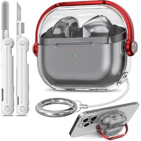 【with Safety Lock】 for Samsung Galaxy Buds 3 Case/Galaxy Buds 3 Pro Case,TPU Clear Case Cover Compatible with Samsung Galaxy Buds3 Pro with Cleaner with Keychain for Men for Women, Clear+Black