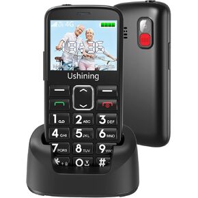 USHINING 4G Senior Cell Phone Unlocked SOS Big Button Senior Basic Phone Large Screen High Volume Unlocked Mobile Phone for Elderly with Charging Dock (Black)
